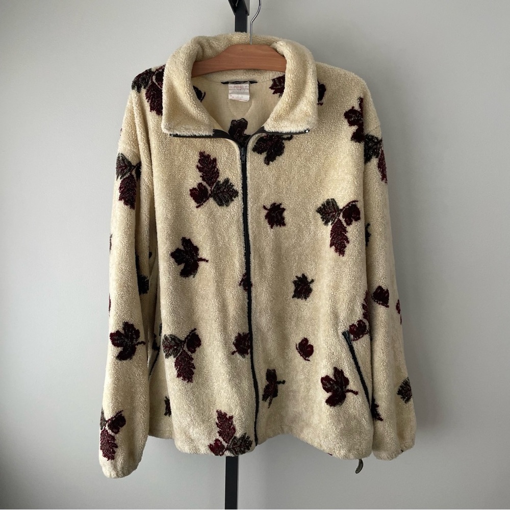 Vintage Nanuk Canadian Polar Fleece Full Zip Leaf Print Jacket Women’s XL